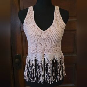 SHEIN Blush Crochet Fringe Tank Top